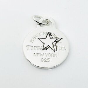 Return to Tiffany Etched Star Round Tag Pendant Charm in Sterling Silver